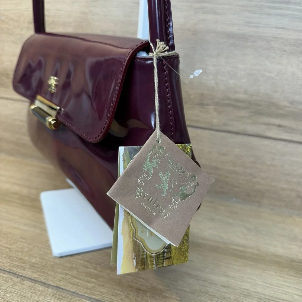 Pratesi Barchetta Italian Leather Shoulder Bag Chianti Burgundy Gold Hardware